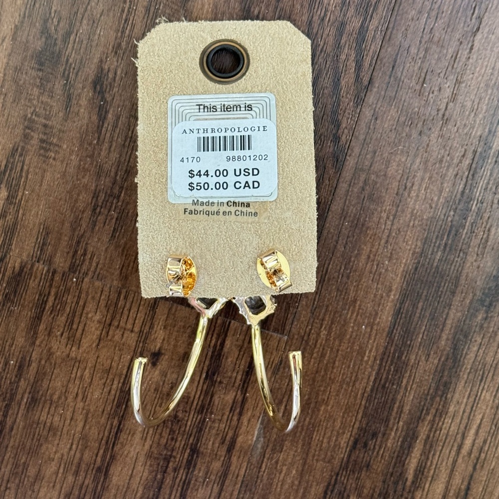 Anthropologie double stone Gold Hoop Earrings - Picture 16 of 16